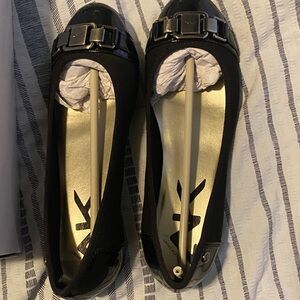 Anne Klein Sport Black Flats with Gold Accents